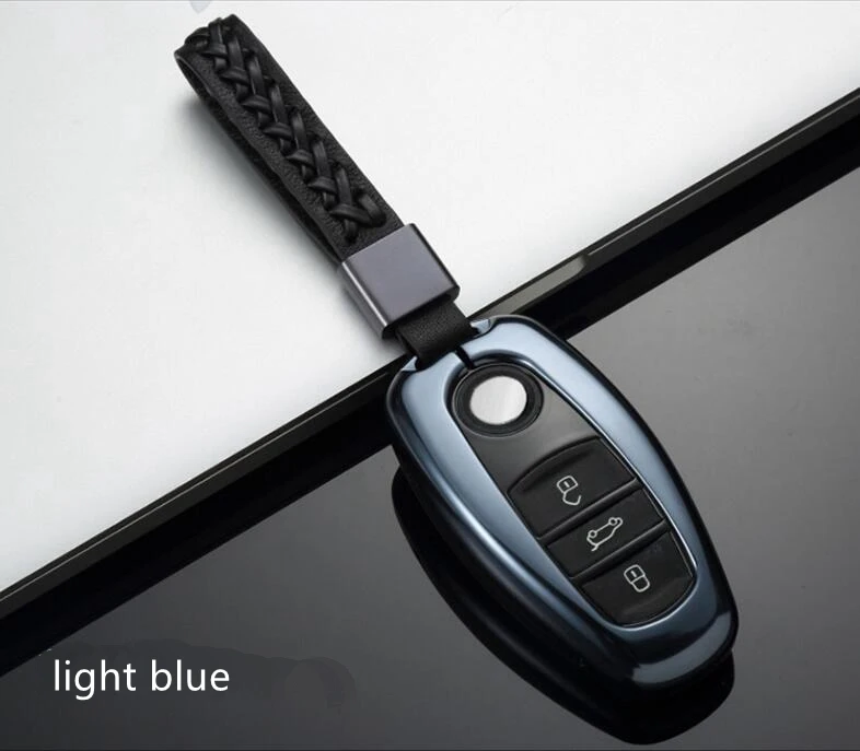 Высокое качество для Volkswagen VW Touareg Автомобильный Алюминиевый сплав ключ держатель чехол оболочка цепь кольцо аксессуары - Название цвета: light blue