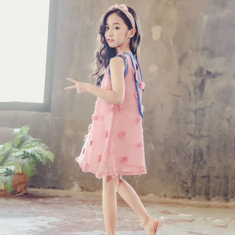 

Toddler Dresses Flowers Summer Dress Girl Kids Sleeveless Princess Costume Holiday Children Dress Big Girl 12 14 Kinder Kleider