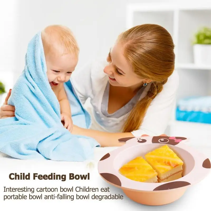 Портативная миска для кормления детей из бамбукового волокна, детская мультяшная посуда