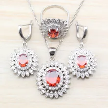 925 пробы серебряный австрийский кристалл красный гранат большой цветок Дубай Свадебные аксессуары для женщин Ювелирные наборы подарочная коробка