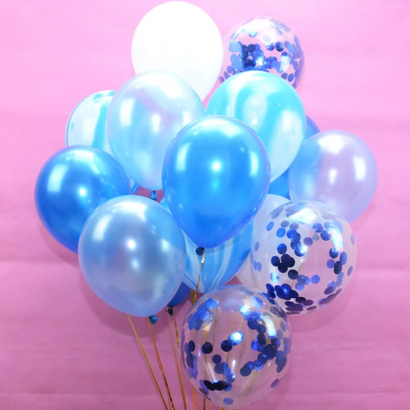 16pcs Blue Pink Marble Confetti Balloon Set Latex Ballon Air Balls Baby Shower Wedding Birthday Party Decoration Kids Toy Globos | Дом и сад