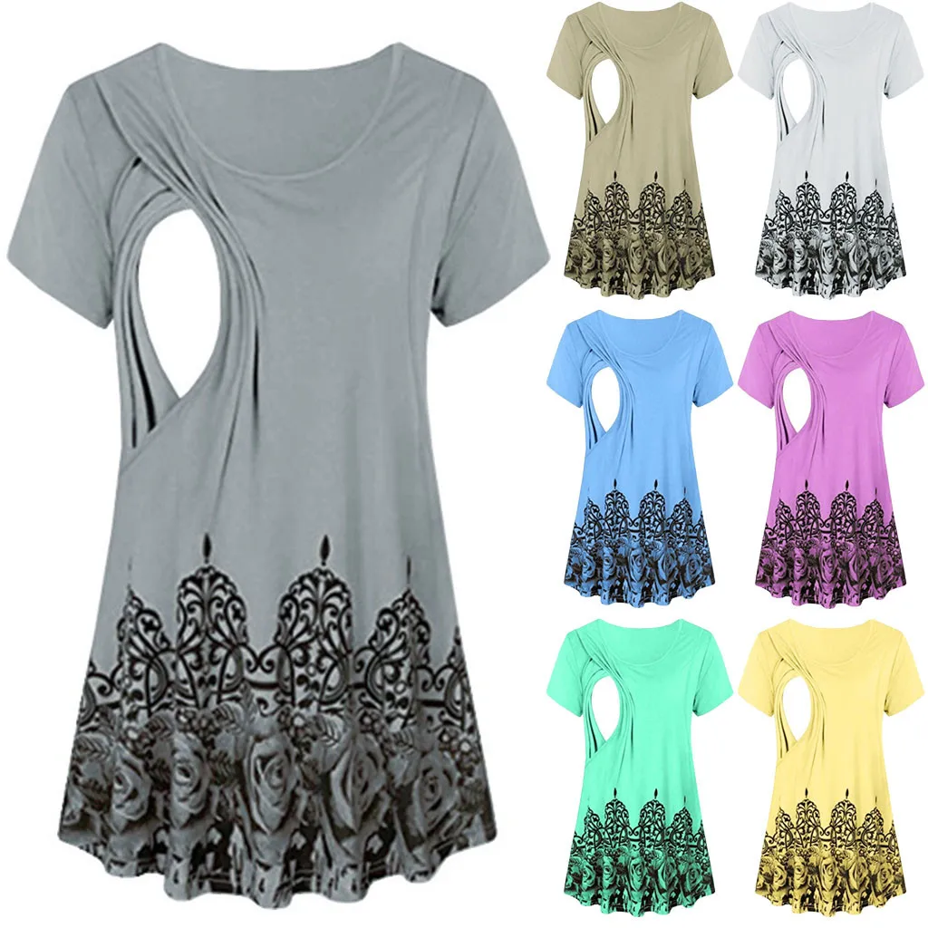 

Maternity tops Nursing Top Pregnant Women Comfy Layered Floral Nursing Tunic Top for Breastfeeding ropa maternidad HOOLER