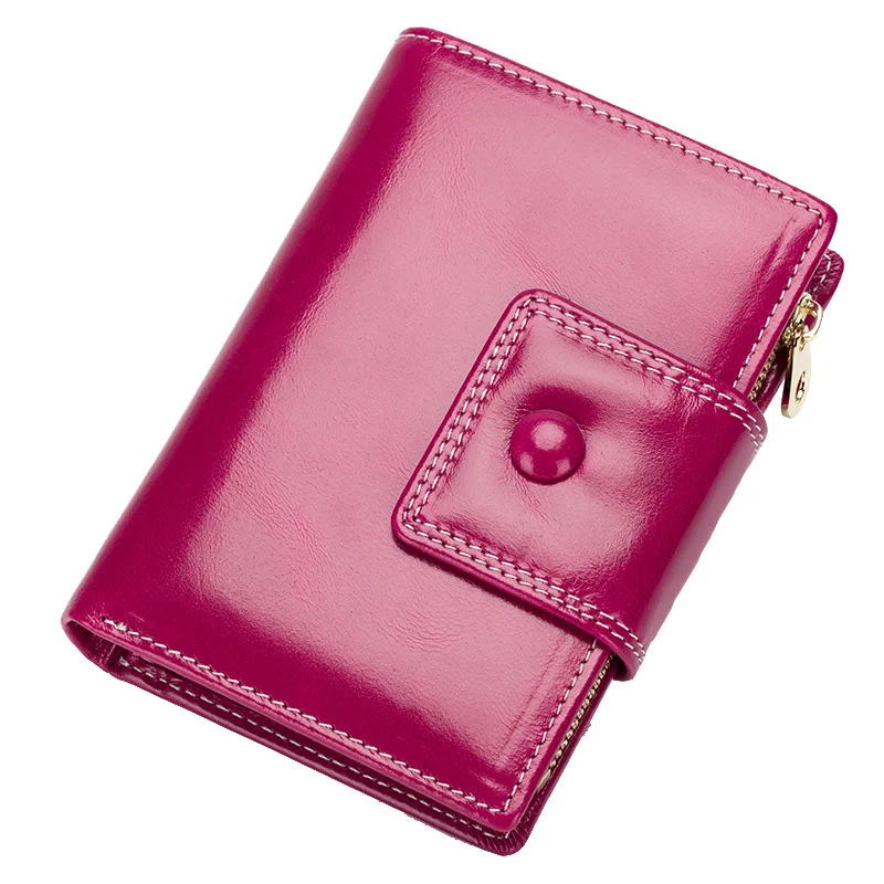

2018 Genuine Leather Short Wallet Women Lady Wallet Women Purse Oil Wax Leather Small Female Wallet Card Holder Day Clutch DC242