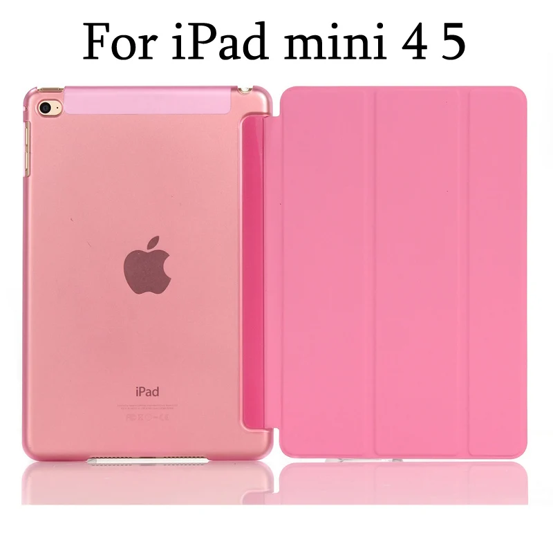 Тонкий смарт-чехол для iPad mini 5 mini4, iPad mini 1/2/3 три раза стенд из искусственной кожи+ Прозрачная Жесткая задняя крышка из ПК с Авто Режим сна/Пробуждение - Цвет: Pink for mini 4 5