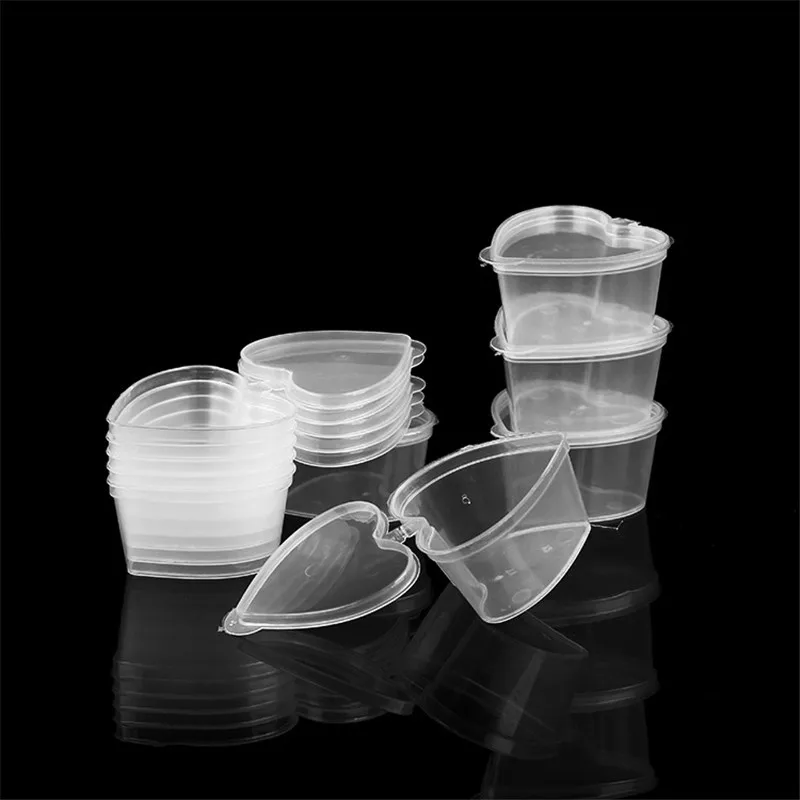 

2 Pcs/Set Heart Shape Takeaway Sauce Cup Containers Reusable Clear Plastic Pot Jar Container Travel Portable Slime Storage Box