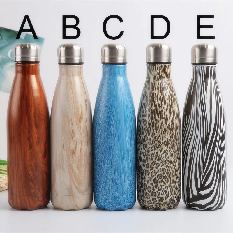 Леопард Зебра печатных бутылки для воды BPA деревянная текстура термос нержавеющая сталь вакуумный термос с изоляцией холодной чашки подарок