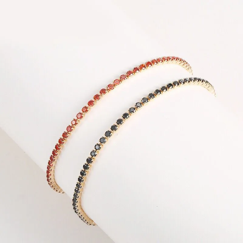 

MxGxFam (17cm + 2.5cm ) Full Small Red / Black Zircon Bracelet For Women Fashion Jewelry 18 k Yellow Gold Color Allergy Free