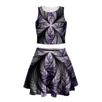 

3d Print women geometric Retro tank top with short skirt high quality Bohemia abstract Short Skirt Cheerlead Dancing suits-8