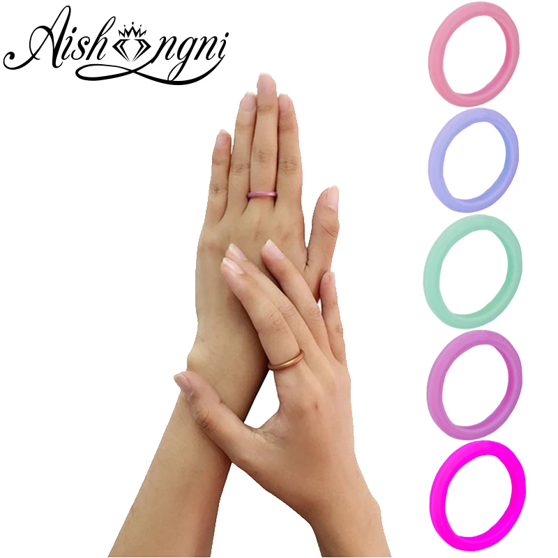 AISHANGNI 5pc/set 3mm Size 4-8 Food Grade FDA Silicone Ring Set Hypoallergenic Flexible Sports Rubber Finger Rings For Women | Украшения и