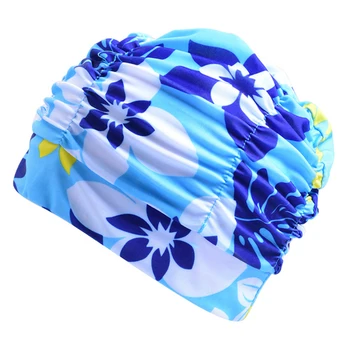 

Pool Elastic Travel Women Men Flexible Cloth Ear Protection Soft Lightweight Beach Bright Color Pleated Quick Dry Swimming Cap