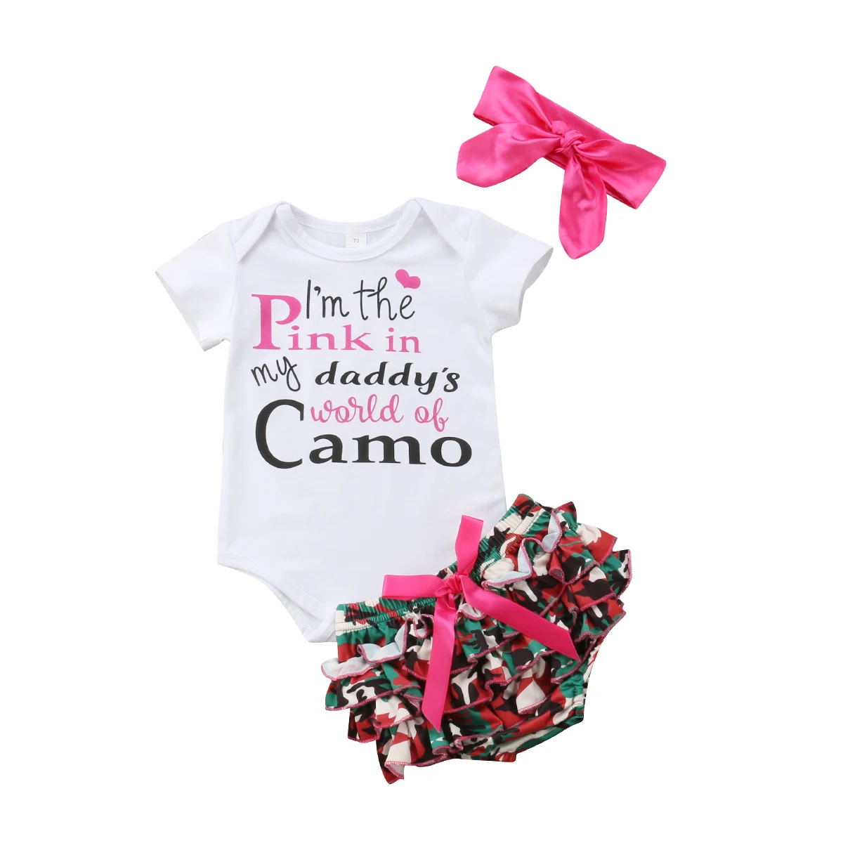 Cute Camouflage 3pcs Kid Baby Girls Clothing Set White Rompers Bodysuit + Camo Ruffles Skirts +Headband Outifts | Детская одежда и
