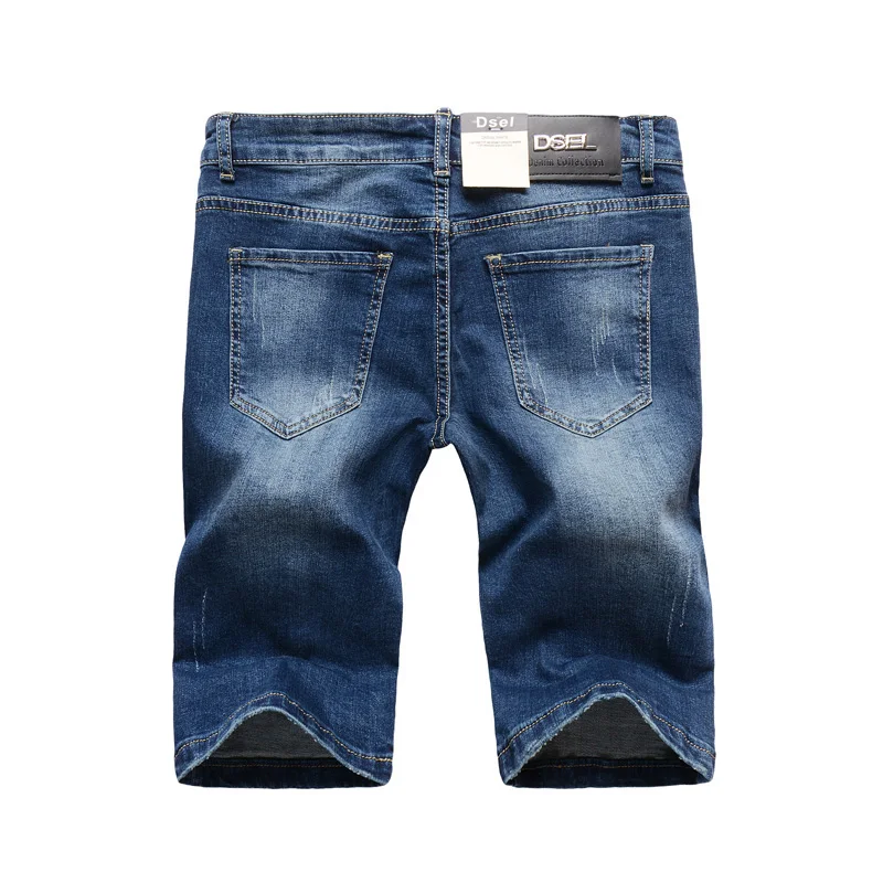 Summer Italian Style Fashion Men's Jeans Shorts Blue Color Slim Fit Stretch Denim Shorts Cotton Elastic Ripped Short Jeans Men