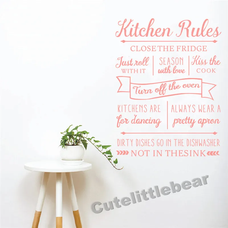 New Kitchen Rules Wall Sticker Letters Vinyl Wall Decals Removable Kitchen for Dancing Quotes for Living Room Home Decor