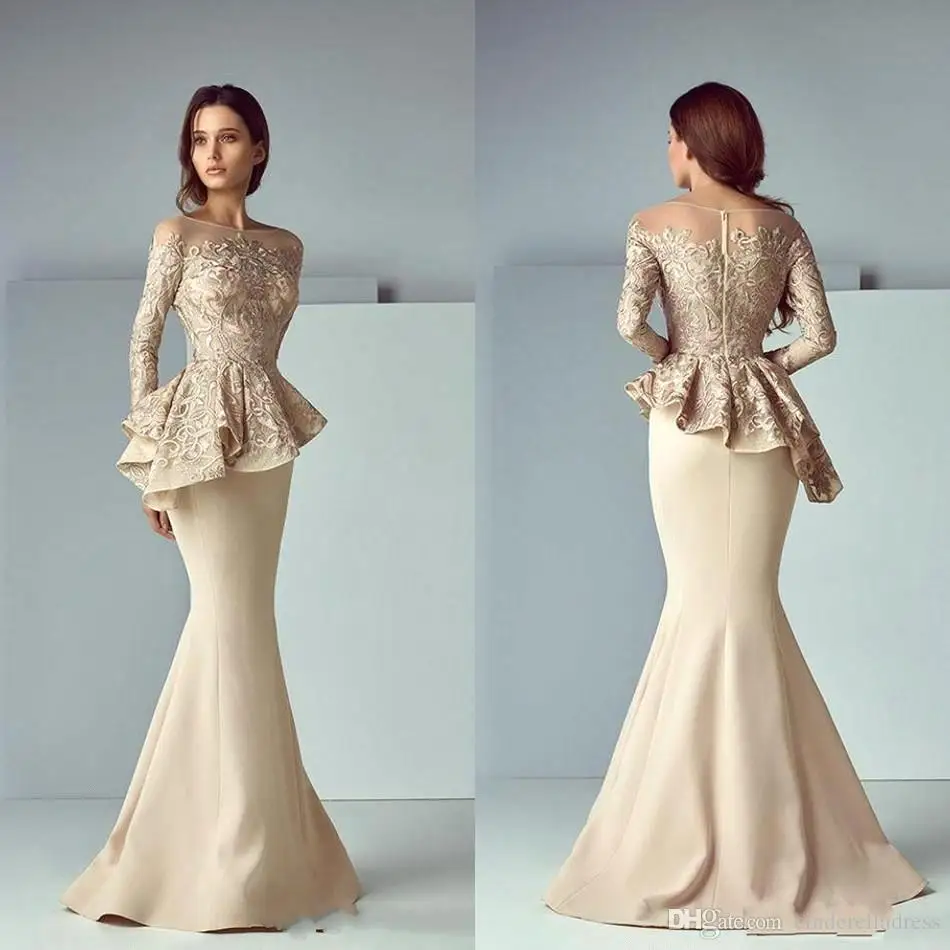 Vestido novia, длинный рукав, длина до пола, с оборками, вечернее платье для жениха, платье для выпускного вечера,, цвета шампанского, Русалка, кружевное платье для матери невесты - Цвет: same as picture