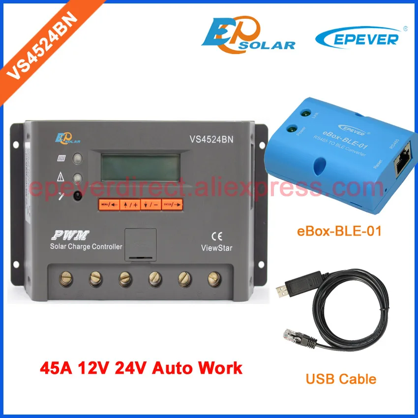 

USB communication cable and eBOX-BLE-01 bluetooth wireless function VS4524BN PWM EPEVER solar controller 24V solar system