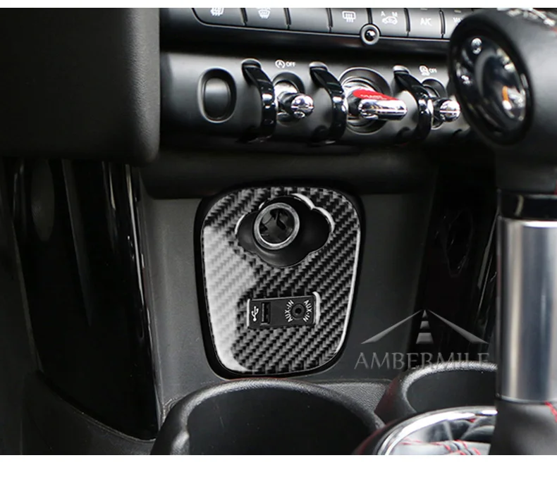 for Mini Cooper JCW F55 F56 Accessories Car Interior Carbon Fiber Cigarette Lighter USB AUX Panel Cover Sticker Decals (3)