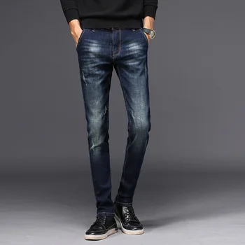 

Fashion Casual Mid Men's Jeans Brand Slim Pencil Pants Full Length Denim Jeans Mid weight Solid Jeans Homme Plus Size