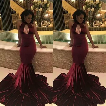 

Charming 2019 Mermaid Prom Dresses Keyhole Neck Sleeveless Formal Evening Dresses Ruffles Sweep Train Custom Women Party Gowns