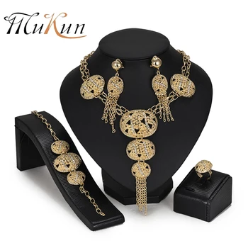 

MUKUN Wholesale African beads jewelry set Brand Dubai gold-color Crystal Jewelry sets Fashion Nigerian Bridal Wedding Jewelry