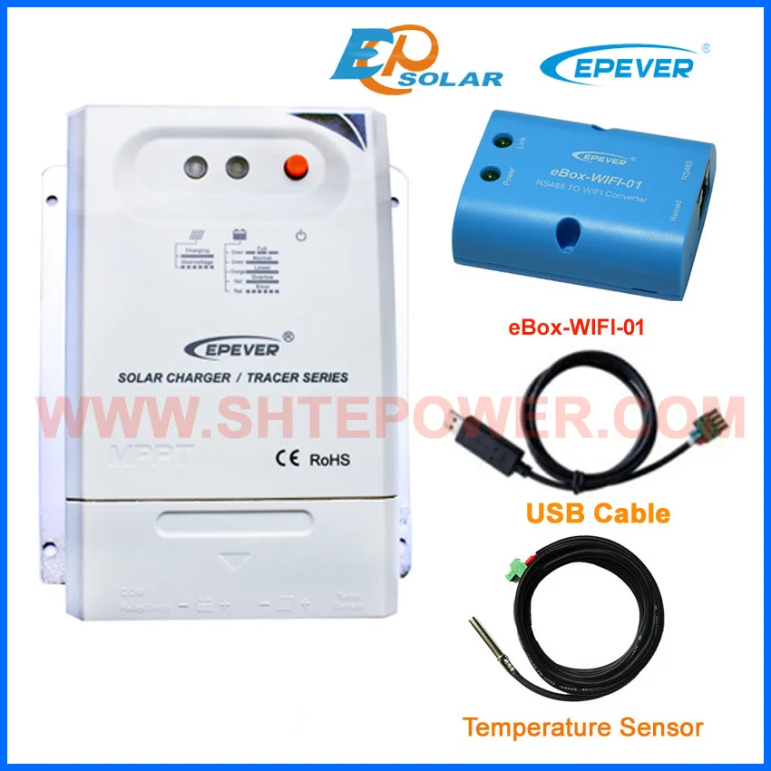 

Solar Charger controller with USB cable and Temp sensor 20A Tracer2210CN MPPT EPEVER wifi BOX 20amp 12V/24V Work