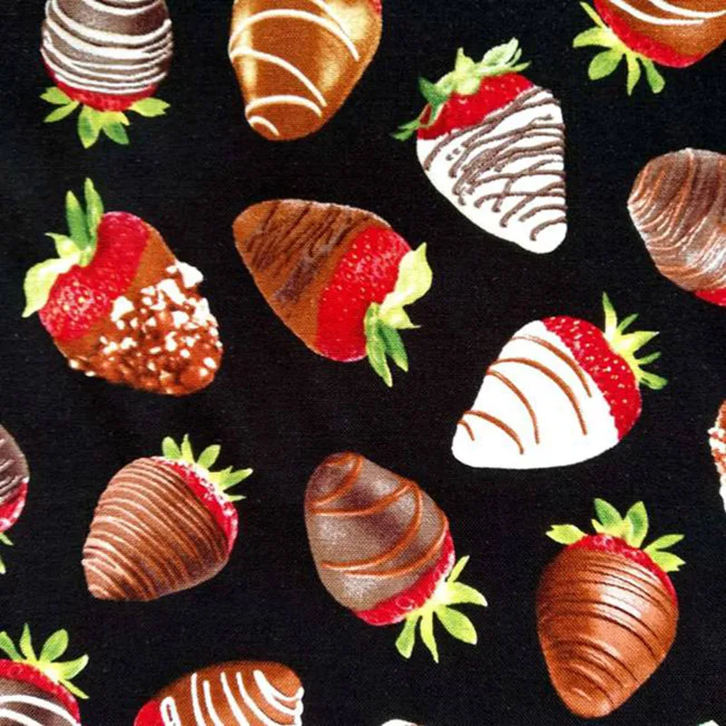 

Wide 110cm Black Bottom Strawberry Tart Cake Printed Cotton Fabric Quilting Patchwork Sewing Mterial DIY Girl Dress Clothing