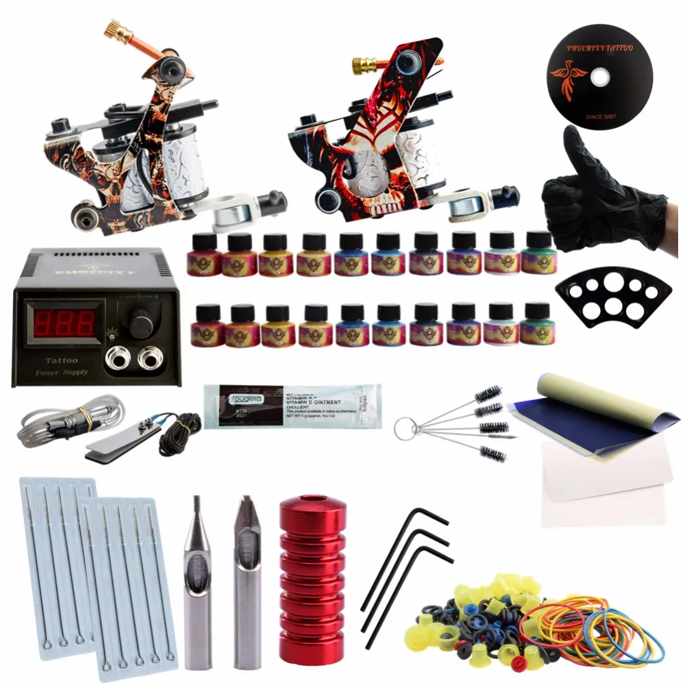 

Professional Tattoo Kit 2 Guns Machines LCD Power Supply Tattoo kits 8 Wrap Coils Gun Machine Completed Tattoo Permanent Makeup