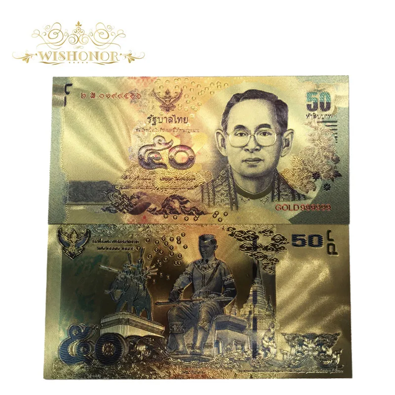 1pcs New Products Color Thailand 24k Gold Banknote 100 Baht Banknote in 24k Gold Plated Paper Money For Collection - Цвет: 50