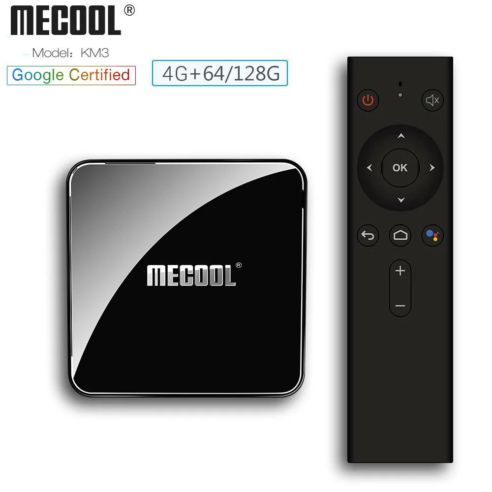 

MECOOL KM3 Android 9.0 TV Box Amlogic S905X2 4GB DDR4 RAM 128GB ROM 2.4G+5G WiFi Bluetooth 100Mbps Ethernet Voice Control TV Box