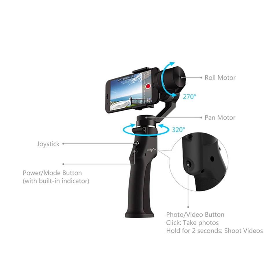 Eyemind 3-axis Gyro Smart интеллигентая(ый) bluetooth APP ручной шарнирный стабилизатор для камеры слежения за лицом Функция для Камера телефона FPV Drone
