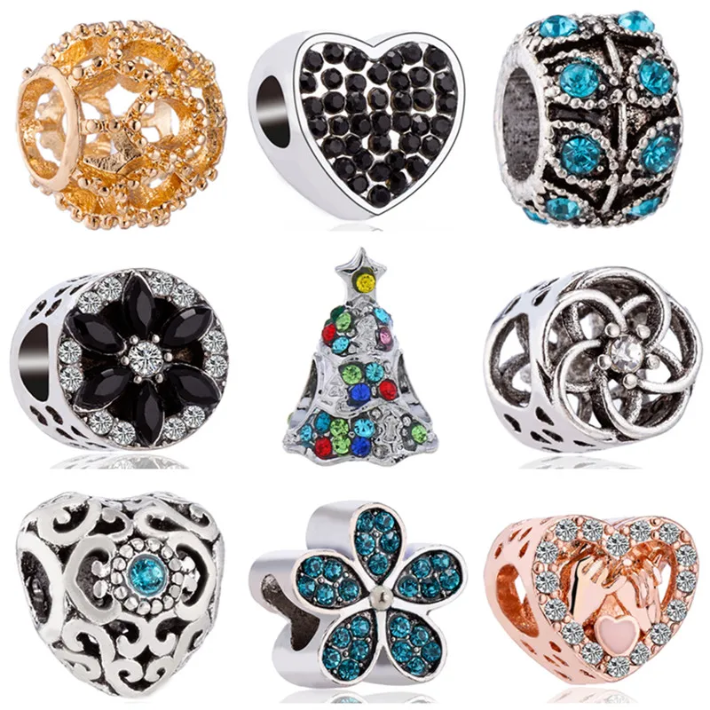 Hot Sale Flower Leaves Star Tree Arrow Crystal Heart Pandora Charms Beads Fit Original Bracelets &amp Bangles Making Jewelry Gifts |