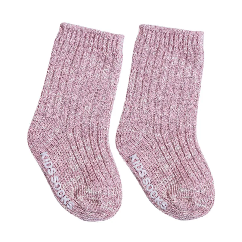 Теплые носки для маленьких мальчиков и девочек на осень и зиму сплошной цвет дышащий хлопок противоскользящие носки унисекс мягкие носки для От 0 до 4 лет - Цвет: Розовый