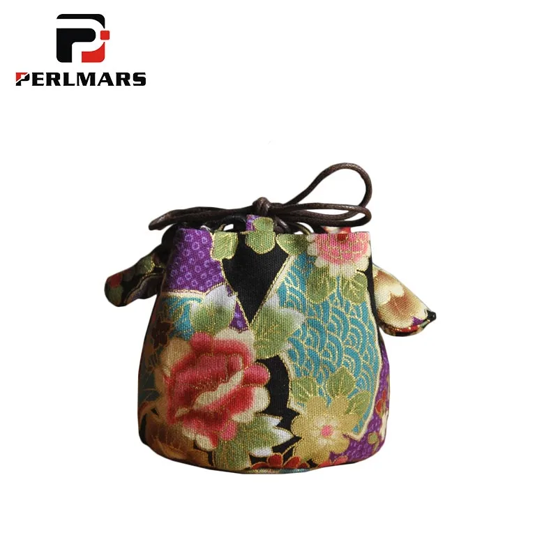 Vintage Teaware Storage Bag Embroidery Thicken Hemp Cotton Teacup Bag