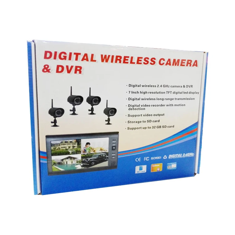 2.4 Ghz sem Fio Baby Monitor Kit Concluir 4ch Digital à Prova d' Água Câmera da Bala e 7 Polegada Tft Lcd Monitor com Quad Exibição 14 Cheap Monitores de bebê