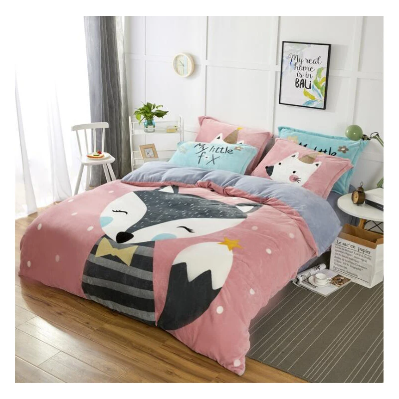 

Bestseller Cartoon Four piece Bedding sets Thickening Flannel Coral Fleece Velvet Winter Super Warm and Soft Home Fabric