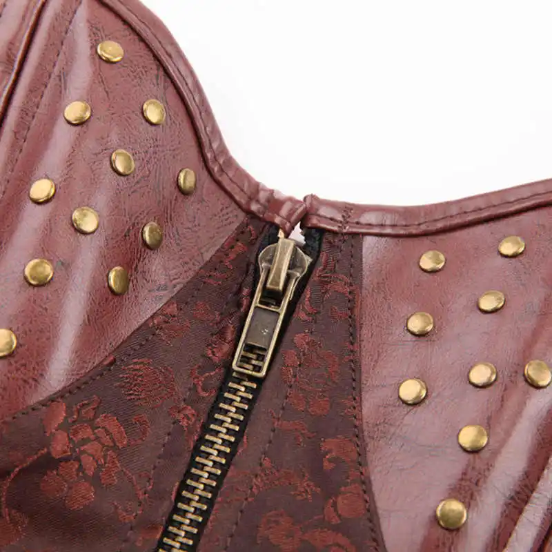 Plus Size 6XL Women Corset Tight Lacing Zipper Waist Cincher Rock Steampunk Clothing Sexy Lingerie Faux Leather Corset Overbust (14)