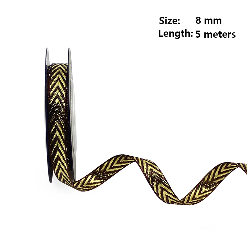 HUADODO, 8 мм, 5 метров, подарочные упаковочные ленты, Золотая лента для рукоделия, бант, сделай сам, Швейные аксессуары ручной работы - Цвет: Brown