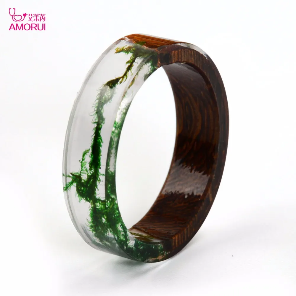 Aliexpress.com : Buy AMORUI New Handmade Wood and Resin Ring Green Moss Ring Fashion DIY Manual ...