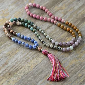 

New Style 8mm Natural Colorful Stone 108 Mala Bead Yoga Tassel Necklace Chakra Meditation Buddhism Prayer Long Necklace Dropship