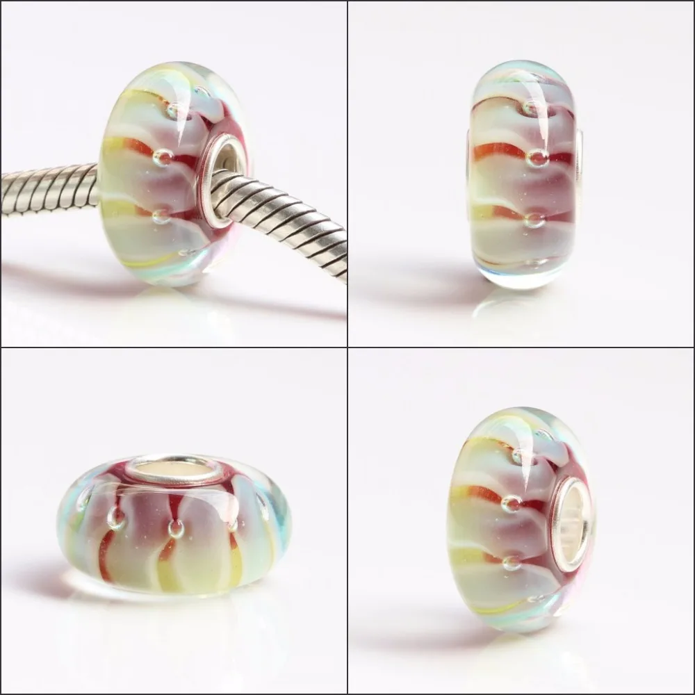 925 Sterling Silver Bead Charm With Glass Charms Compatible Fit Troll European Brand  DIY Bracelet Jewelry Gift For Woman (18)