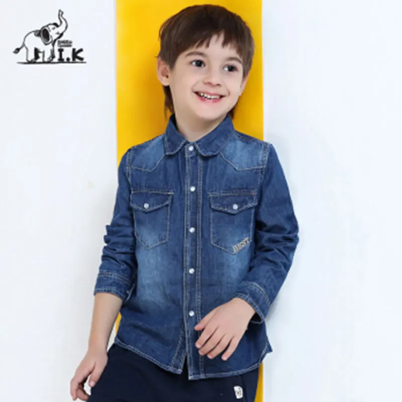 I.K Baby Boys Shirts With Letter Embroidery Turn Down Collar Cotton