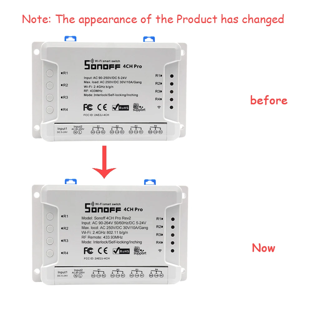 Sonoff 4CH R2/4CH Pro R2 10A/банда 4 канала Wifi смарт-коммутатор 433 МГц РЧ пульт дистанционного управления Wifi освещение 4 устройства для Alexa Google