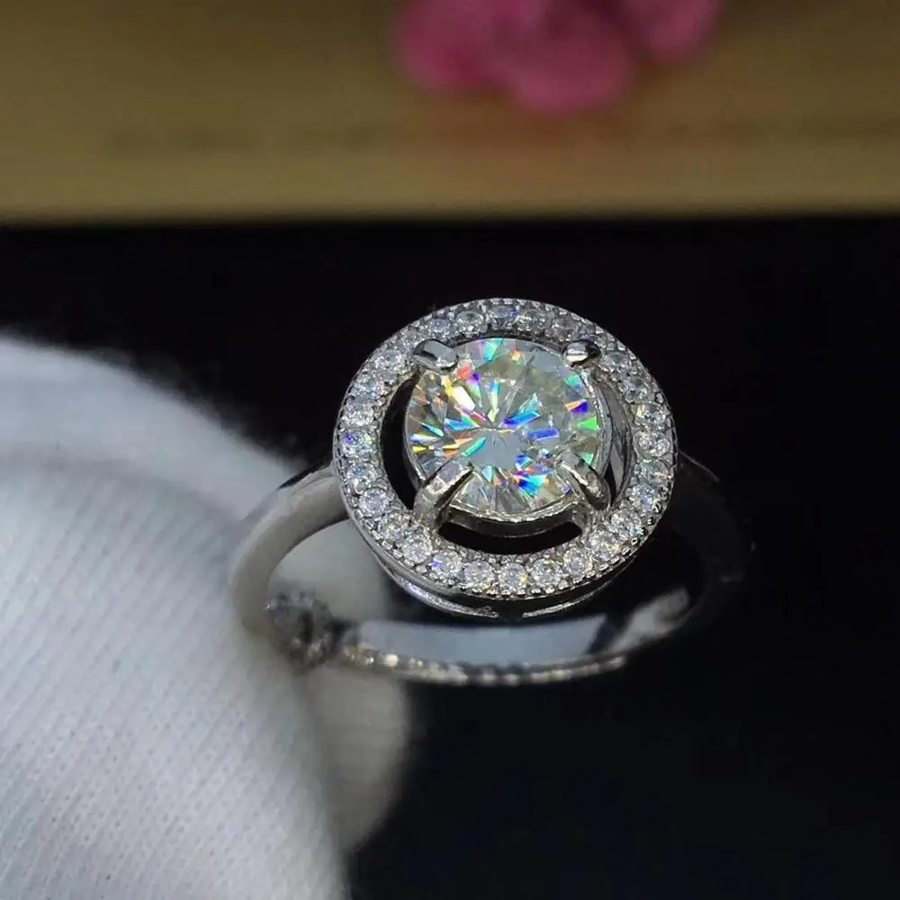 

Round Silver Moissanite Ring 1ct D VVS Luxury Moissanite Weding Ring for Women