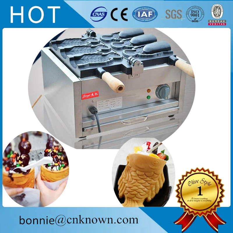 Gas Type 3pcs Fish Taiyaki Maker Machine with Recipe Fish Waffle Baker