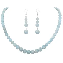 YACQ 925 серебро Натуральный аквамарин 6 8 10 мм колье Подвеска для сережек и ожерелья наборы ювелирные подарки ручной работы для женщин мама