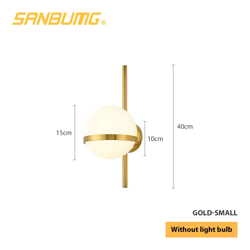 SANBUMG скандинавский настенный светильник, современный креативный стеклянный настенный светильник, круглый лунный прикроватный светильник для гостиной, коридора, кованый железный светильник ing - Цвет абажура: Diameter 15cm Gold