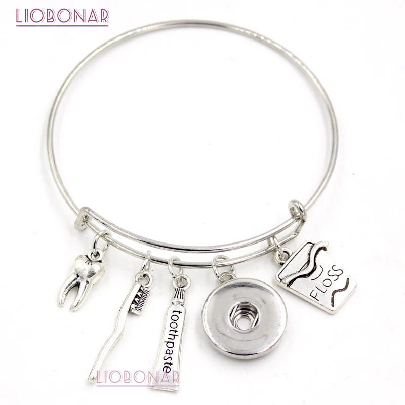 

10PCS Wholesale Snap Jewerly Tooth Bracelet Dentist Bangle Adjustable Expandable Snap Button Bracelets for Dental Assistant Gift