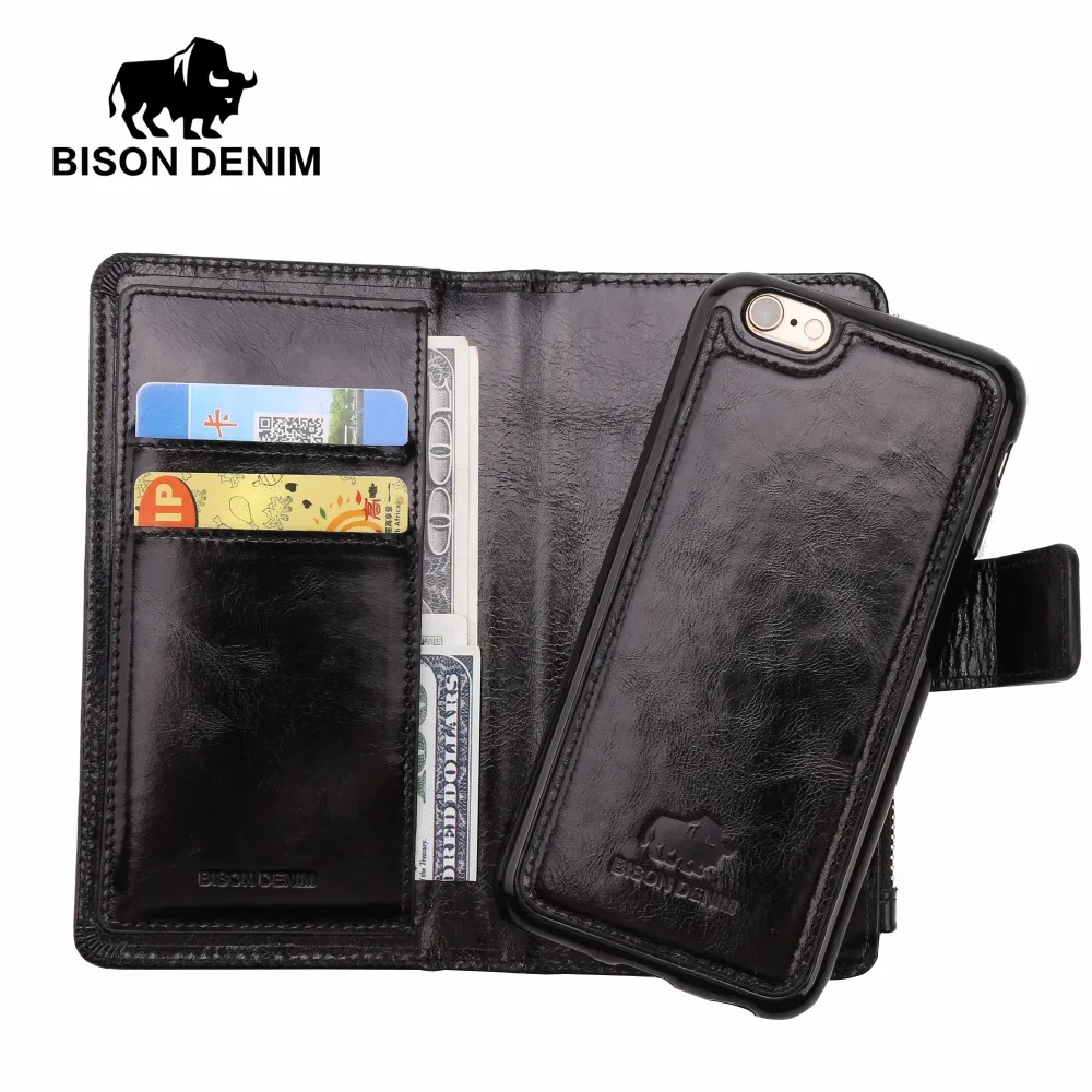 BISON DENIM Genuine Leather iPhone Wallet Case Card Holder Iphone 6 7