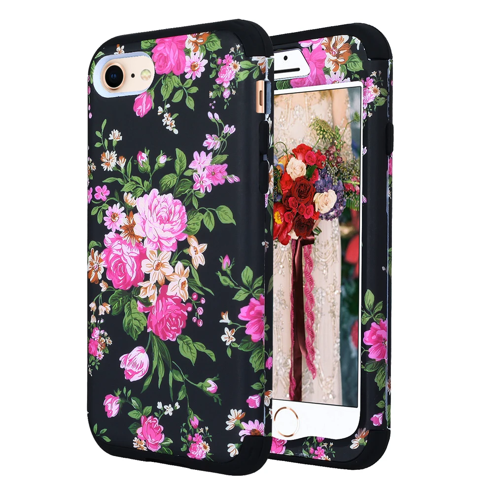 For iPhone 7 8 Plus Shockproof Phone Cases 3 in 1 Heavy Duty Full-body Protective Cover for Flower Case |