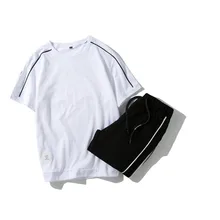 Short Sleeve T-Shirt Set (Tops + Pants) Men's Round Neck Short Sleeve T-Shirt Large Size 4XL Elastic Waist Casual Cropped Pants