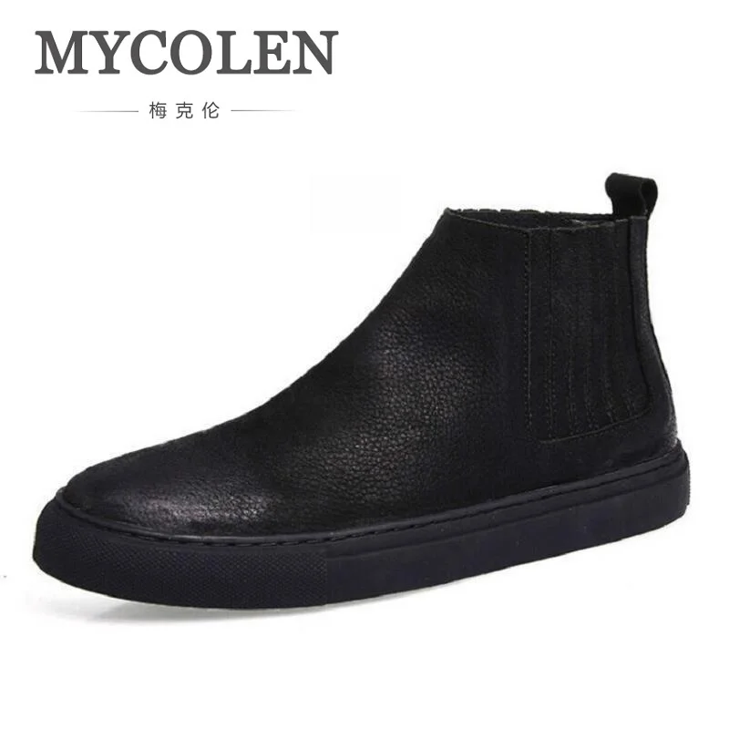 

MYCOLEN Winter Boots Men Cow Leather Chelsea Boots Winter Men Shoes Winter High Quality Cowhide Black Boots Botas Hombre